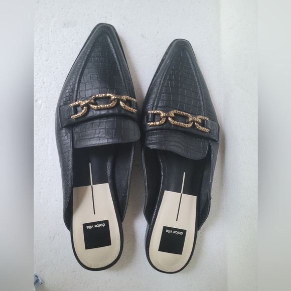 Dolce Vita Black Mules with Gold Chain Detail - Picture 3 of 6